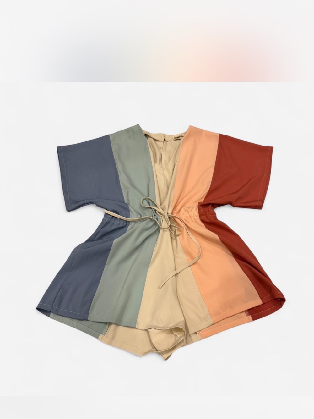 Colorblock Short Sleeve Romper in Earth Tones